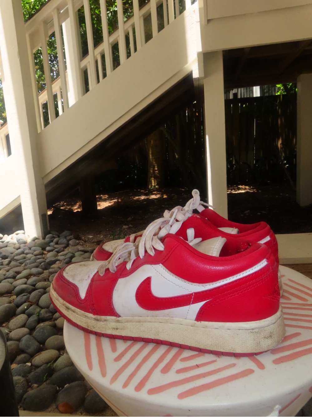 Nike Air Jordan 1 Low Red and White Leather Sneaker
